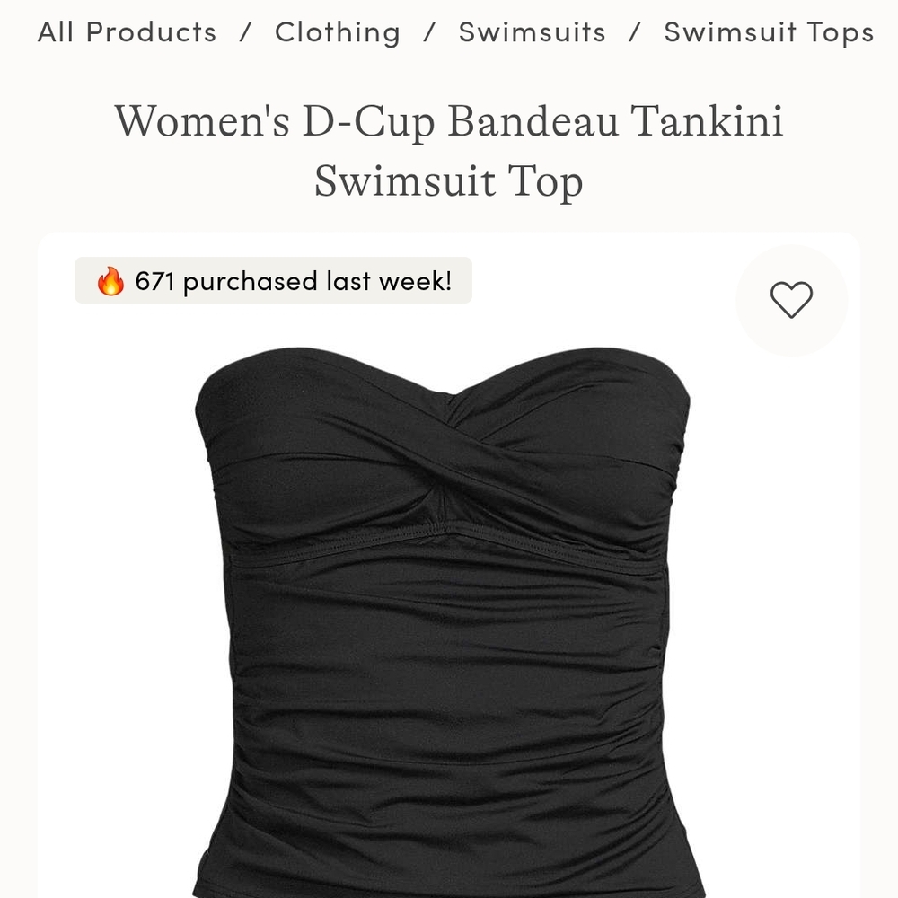 Lands' End Black Bandeau Tankini Top